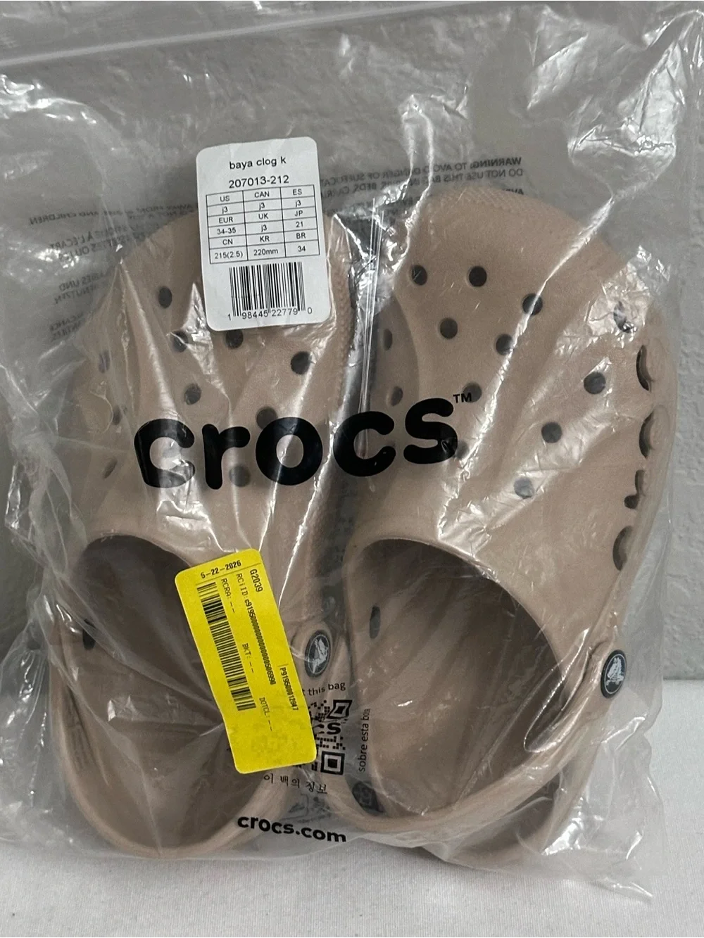 Crocs Baya Big Kids Size J3 Khaki